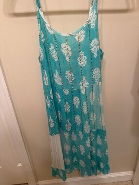 Turquoise Printed Sleeveless Summer Dress